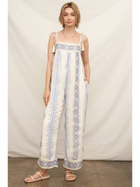 Embroidered Jumpsuit with Tassel Shoulder Ties
