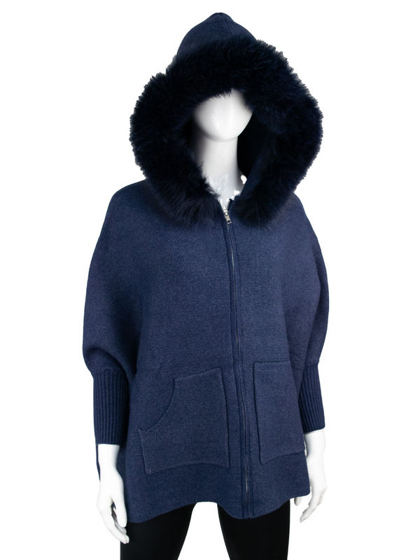 Luxe Fox Fur Trim Hooded Jacket