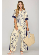 Blue Porcelain Wide-Leg Pants