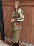 Olive Embroidered Long Varsity Jacket