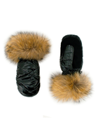 Nylon Mittens with Fur Trim
