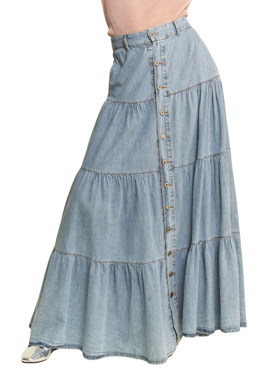 Tiered Denim Skirt – Grace & Joy Clothing Co.