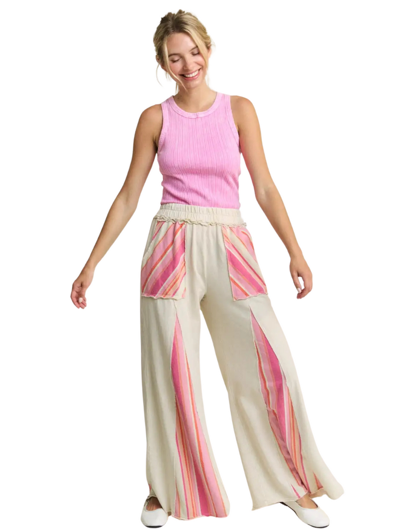 Mineral Wash Striped Detail Flare Pants