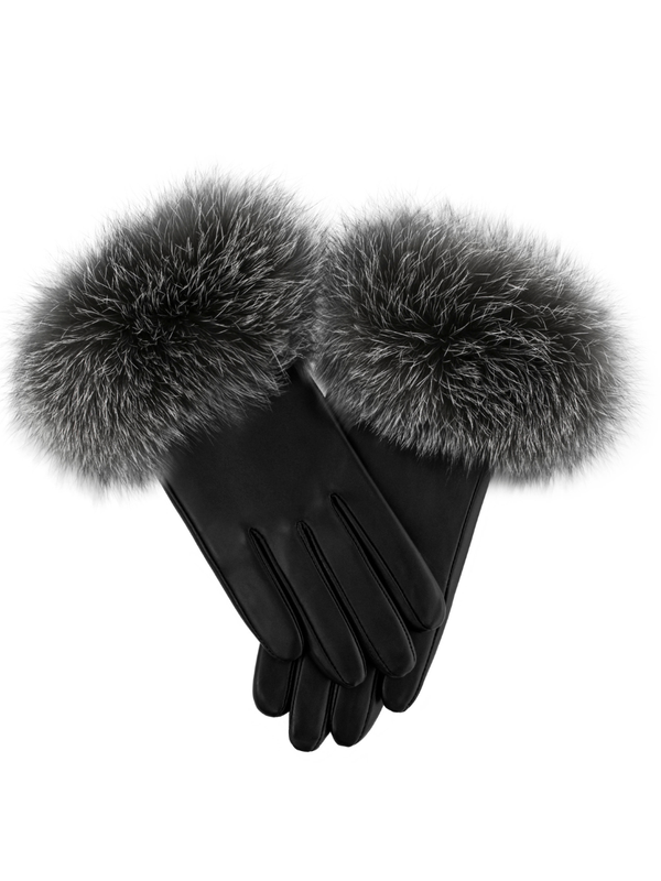 Leather Gloves w/Fox Fur Trim