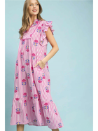 Pink Petal Stripe Midi Dress