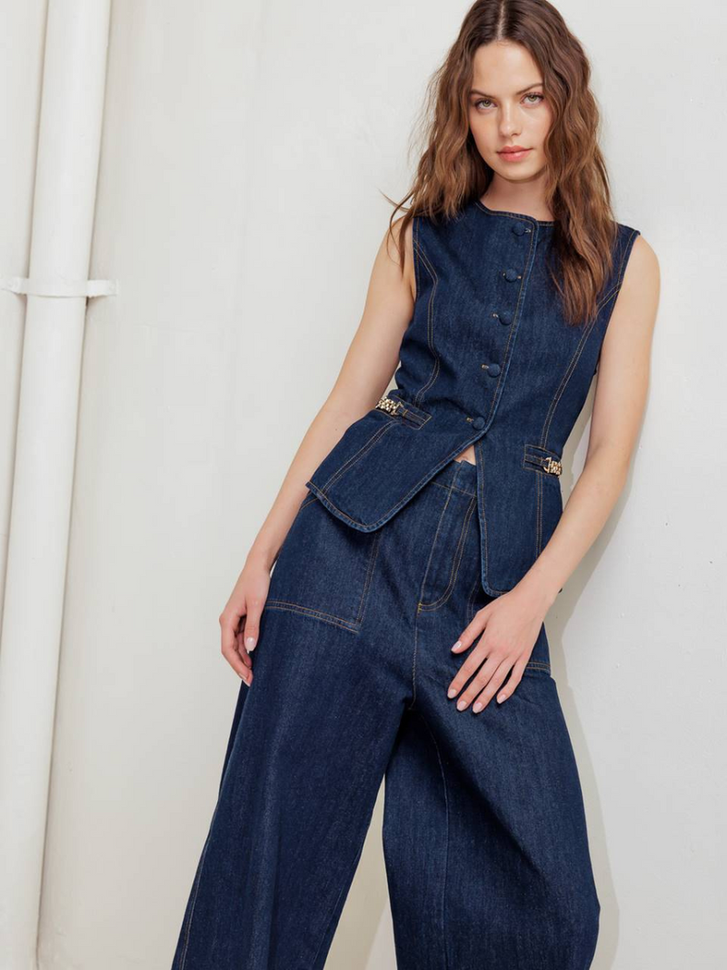 Chain Detail Denim Corset Top