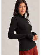 Essential Black Ruched Turtleneck Top