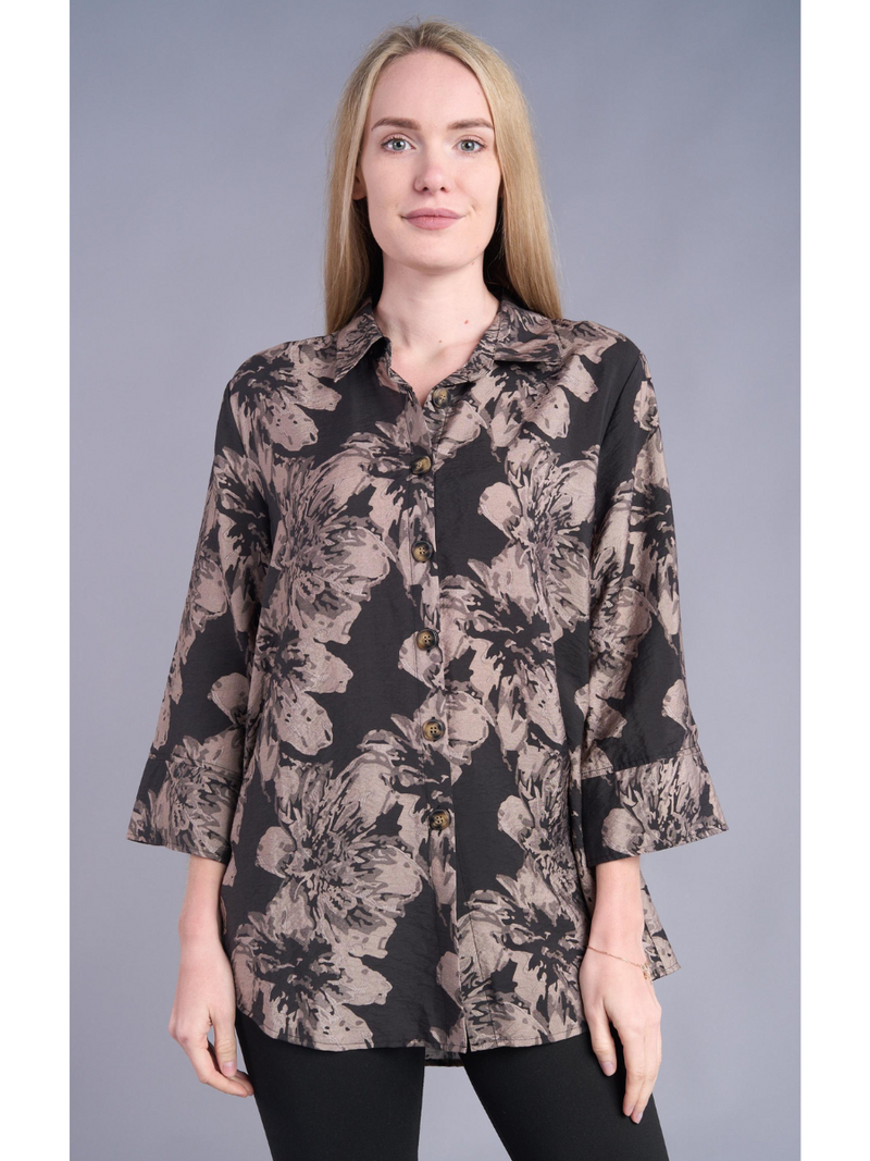 Midnight Bloom Zip-Back Blouse