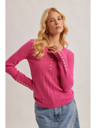 Pretty in Pink Ribbed Henley Sweater