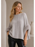 Alpine Fox Fur Cable-Knit Poncho
