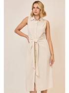 Coastal Linen Tie-Waist Midi Dress