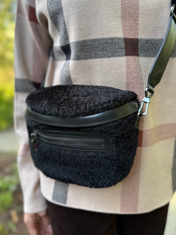 Curly Lamb Belt Bag w/Adjustable Strap