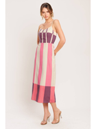 Pink Sunset Check Midi Dress
