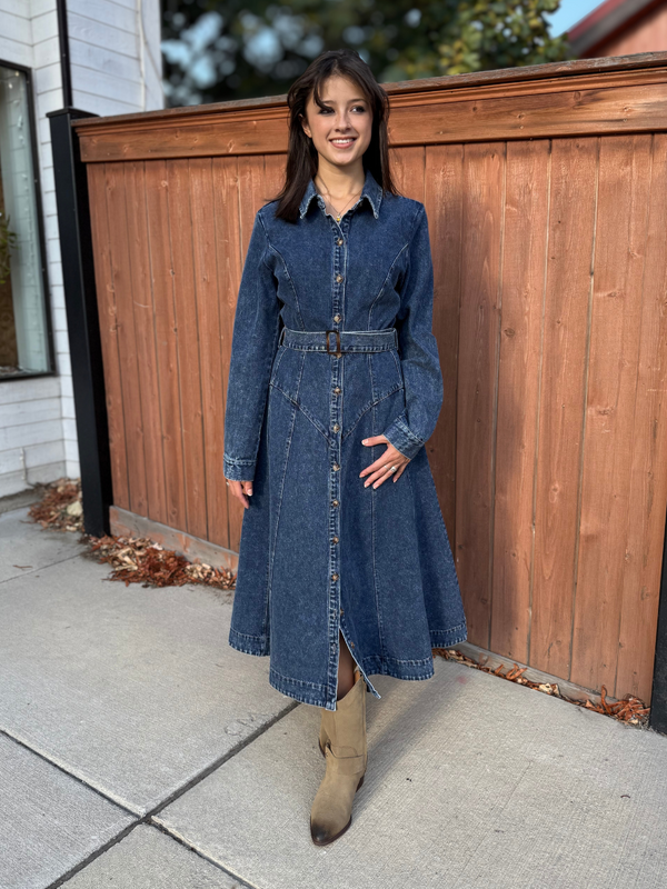 Washed Denim Midi Dress
