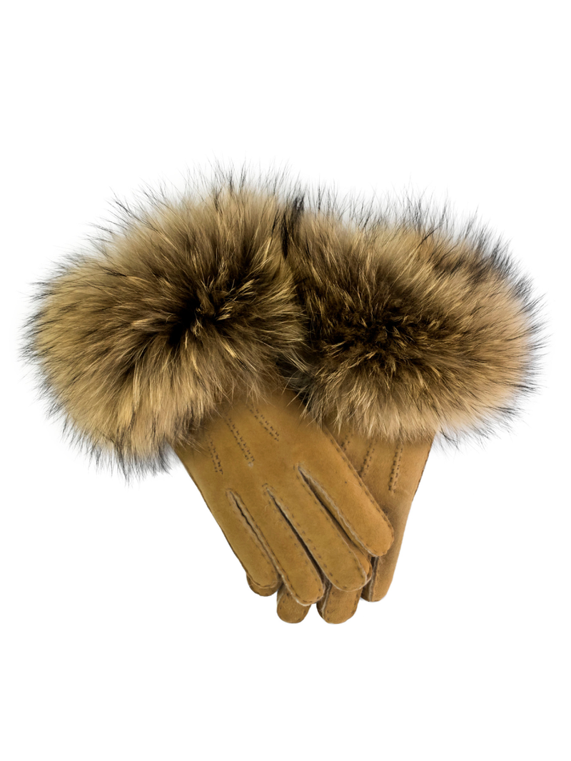 Sheepskin Gloves w/Fox Fur Trim