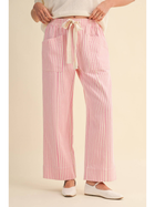 Pink Striped Wide Leg Drawstring Pants