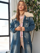 Faux Fur Collar Denim Duster Jacket