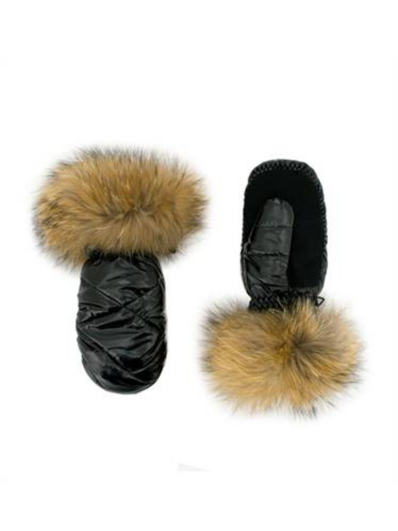 Nylon Mittens with Fur Trim