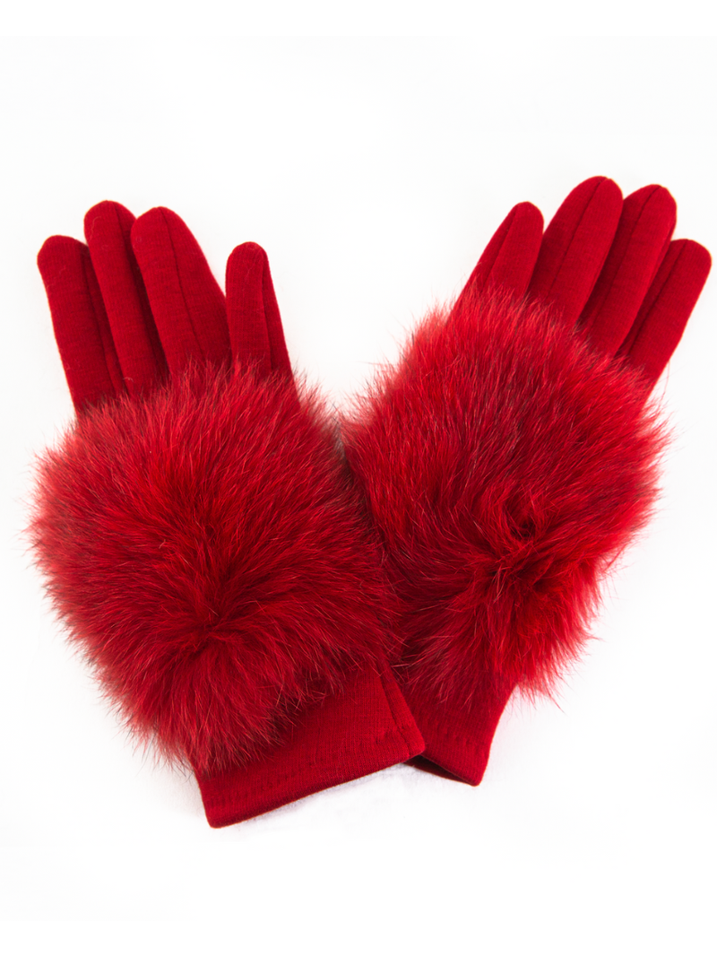 Woven Glove w/Fox Fur Trim