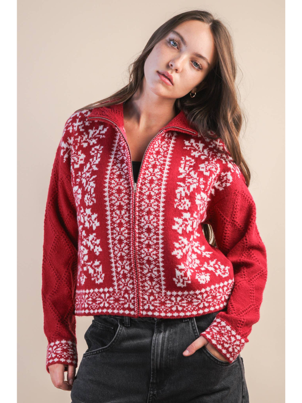 Festive Nordic Cardigan Red