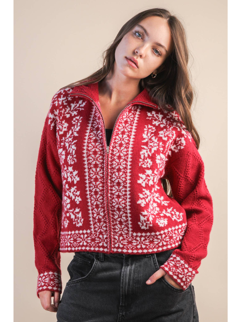 Festive Nordic Cardigan Red