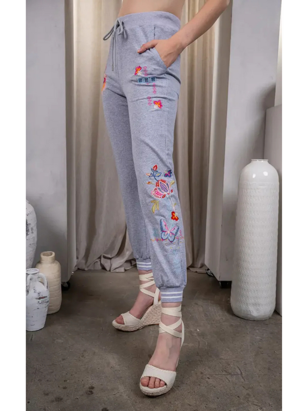 French Terry Embroidered Pull-On Pant