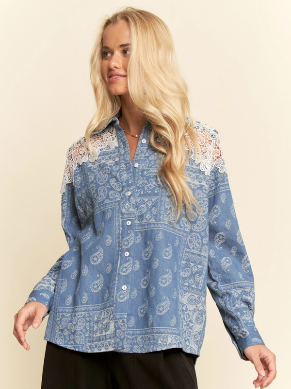 Lace & Paisley Denim Button Up