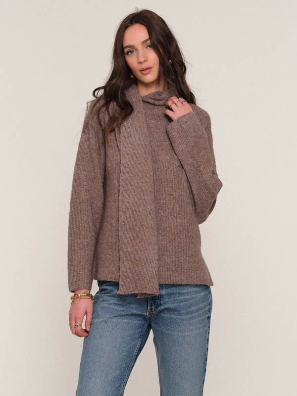 Darcey Sweater with Built-In Scarf – Mocha Brown