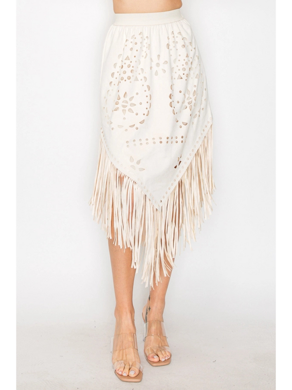 Suede Skirt with Fringe