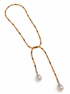 Golden Dusk Pearl Lariat Necklace
