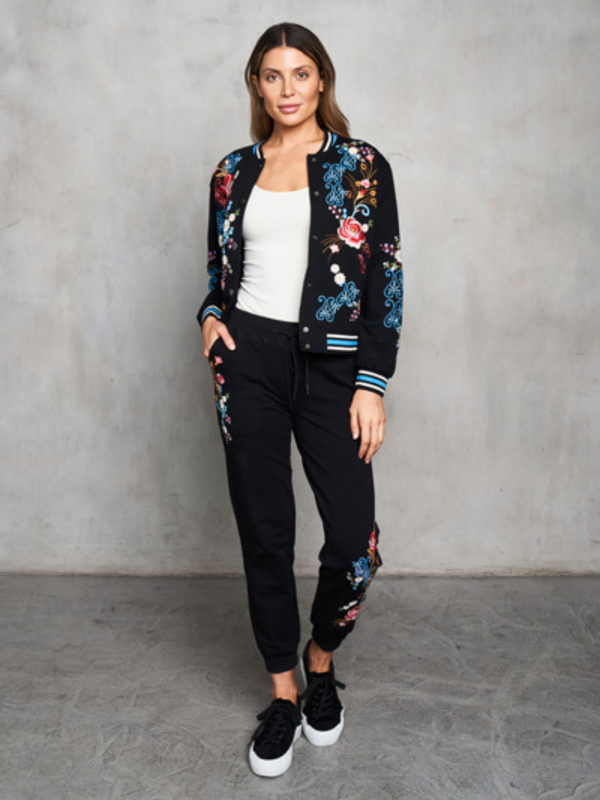 Midnight Bloom Embroidered Joggers