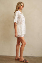 Short Sleeve Collared Button Down Lace Shirt