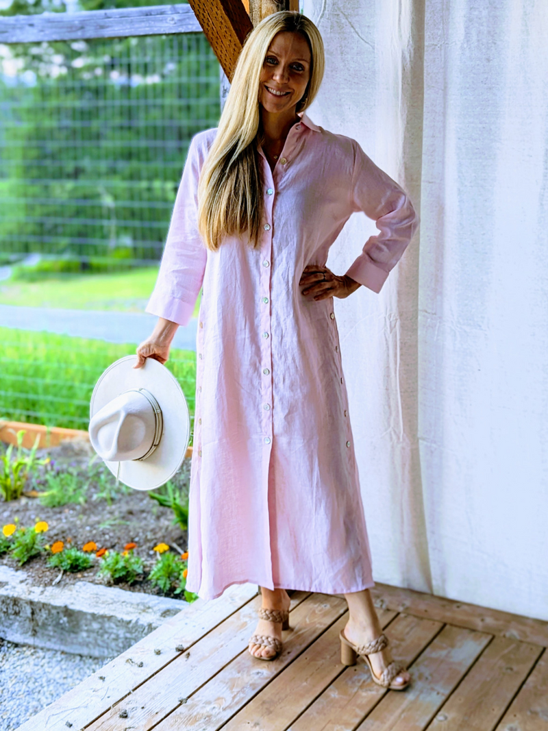 Pink linen maxi hot sale dress