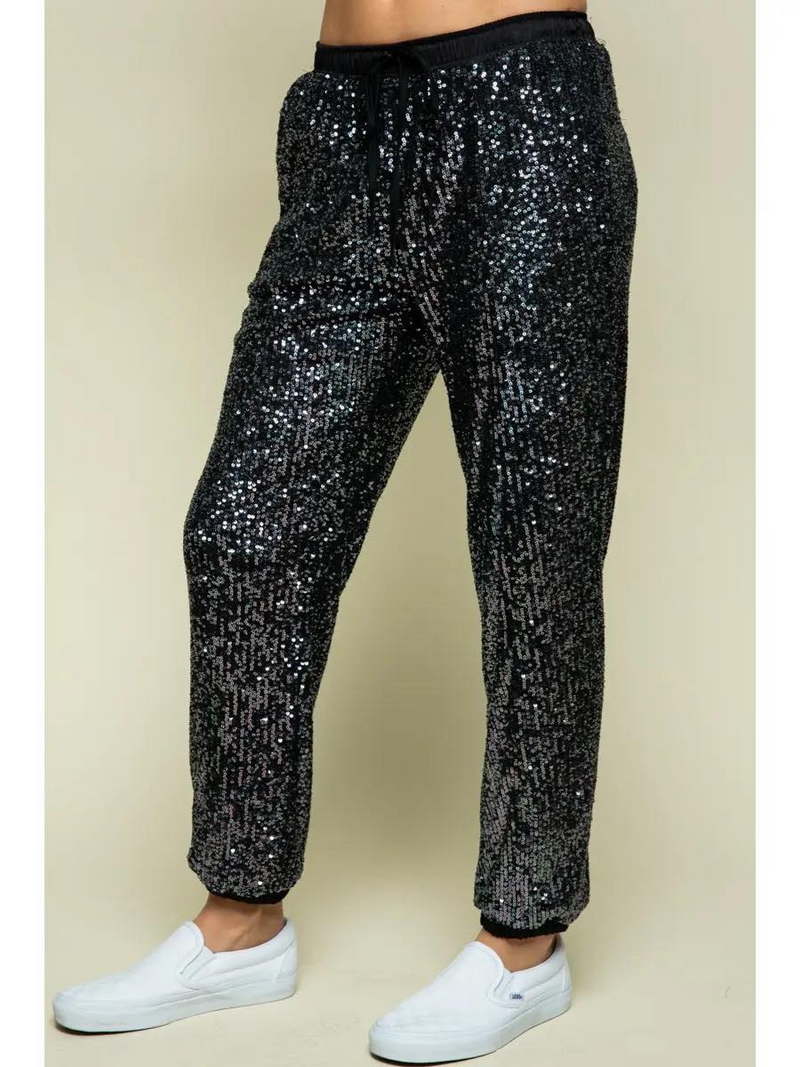 Black sequin jogger pants – T&W Boutique