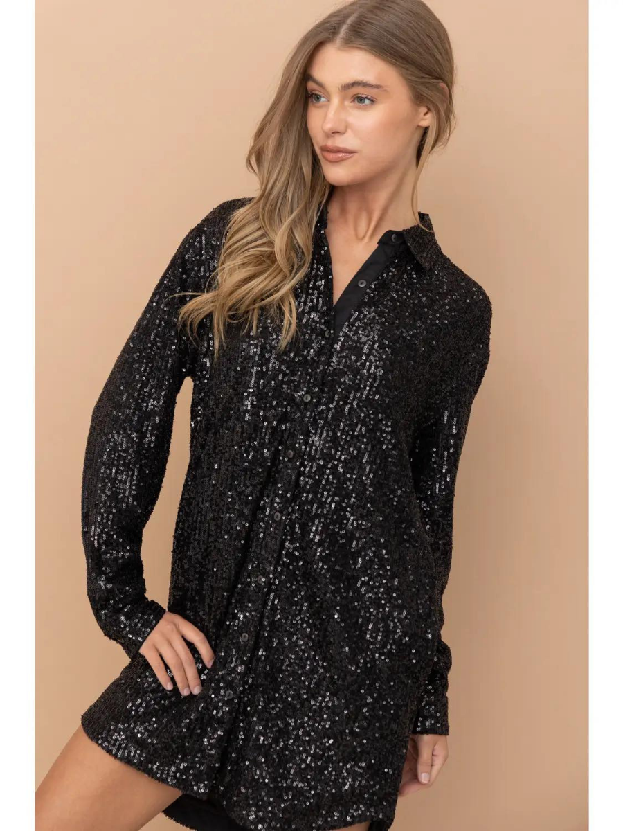 green emerald velvet dress Soho Girl Sequin Button Down Mini Dress