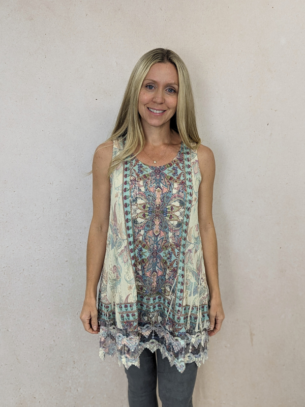 Lined Lace Stretch Tunic Top