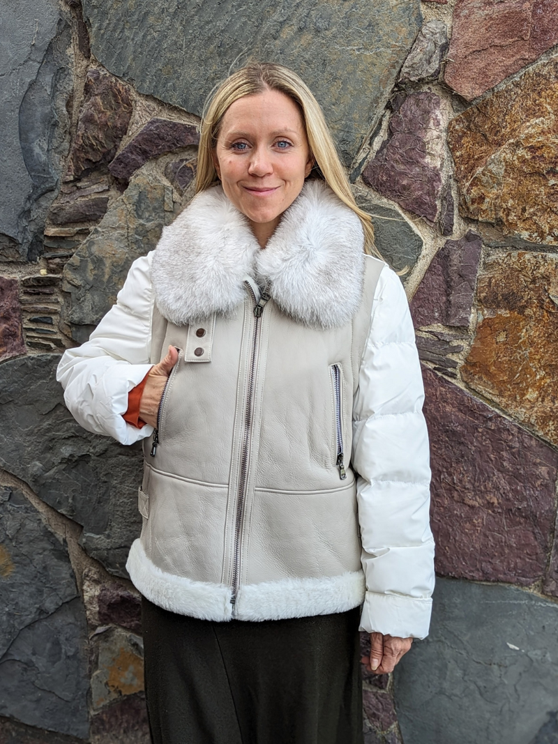 Shearling Puffer Jacket with Fox Collar
