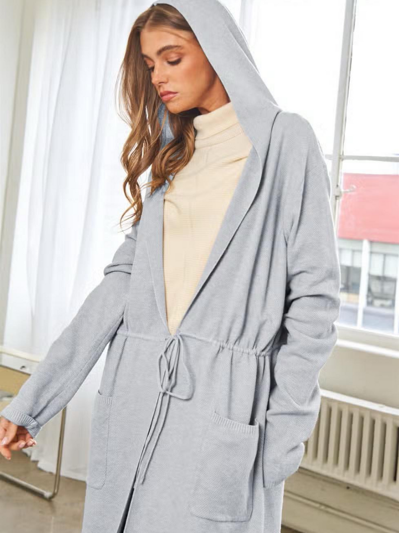 Cinched Waist Hooded Cardigan Grace Joy Clothing Co