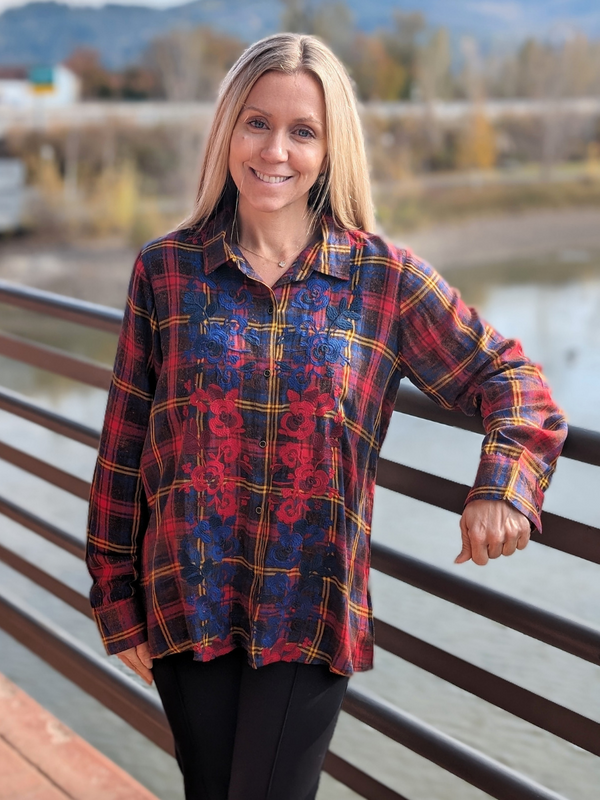 Plaid Embroidered Blouse