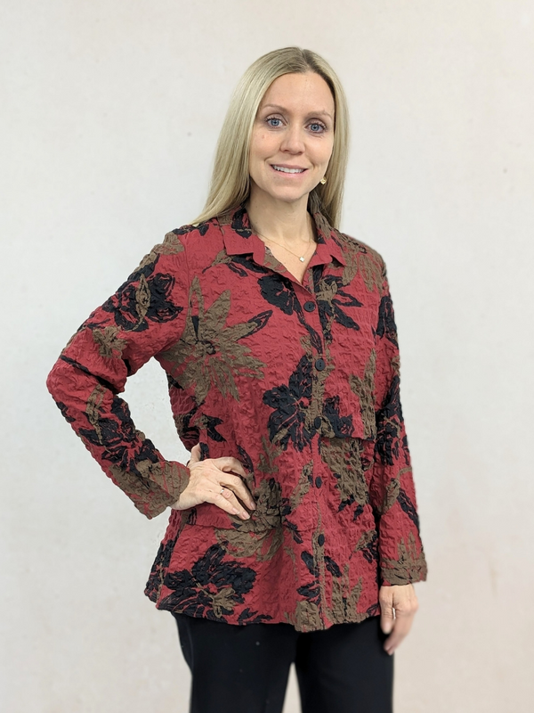Pucker Weave Floral Flap Tunic