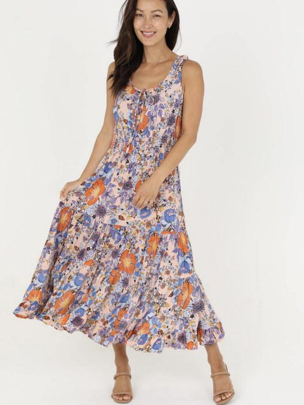 FLORAL TANK DRESS WITH SMOCKED WAIST