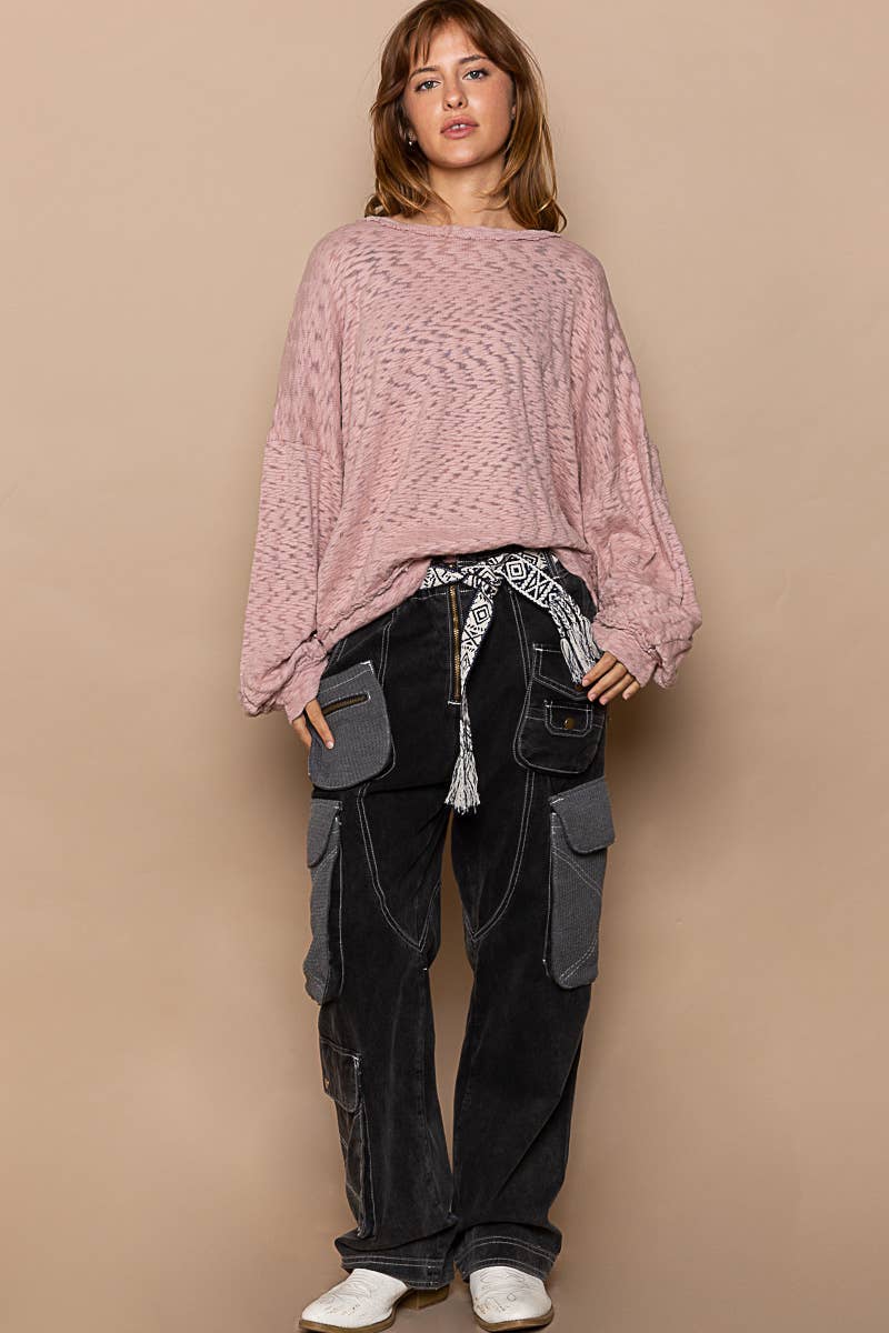 Round neck long sleeve solid knit top