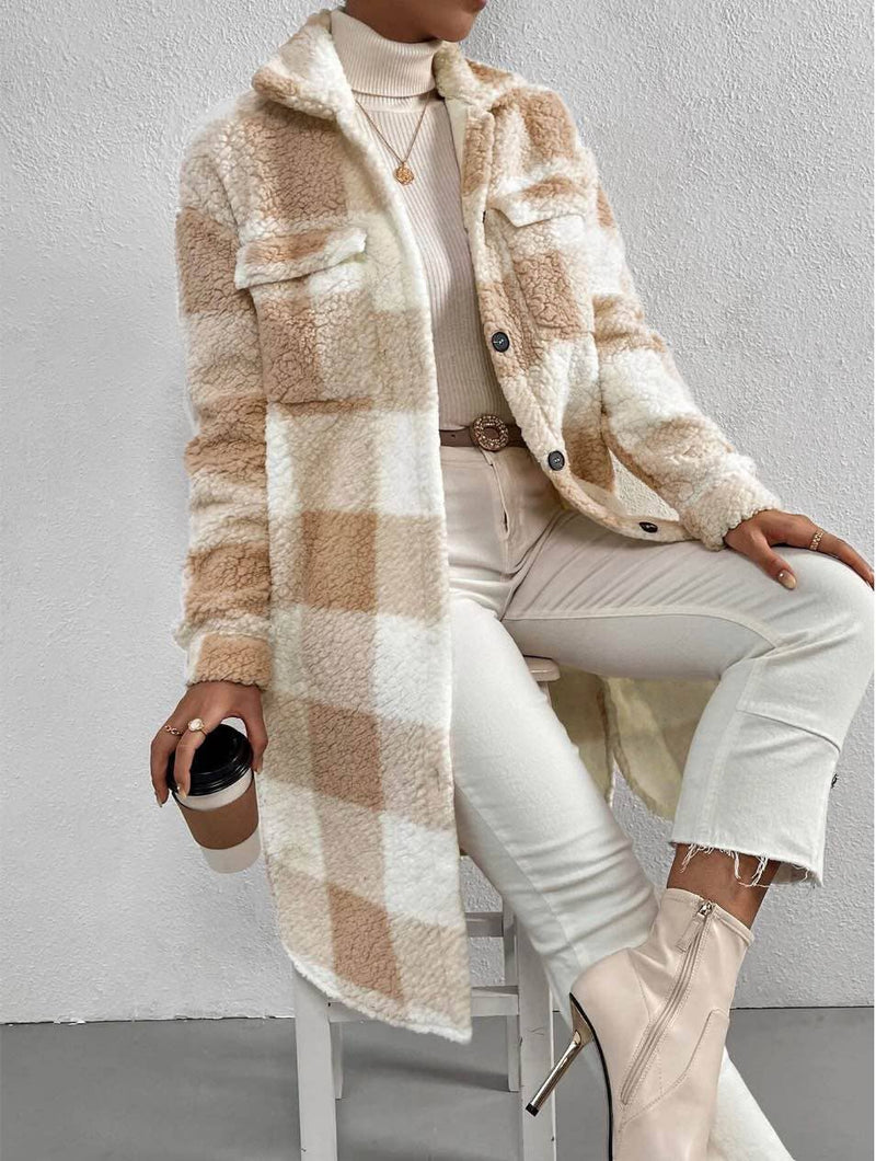 Sherpa Plaid Long Coat