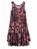Wine Painted Petals Crinkle Dress