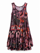Wine Painted Petals Crinkle Dress