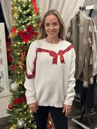 Christmas Gift Bow Sequin Trim Sweater