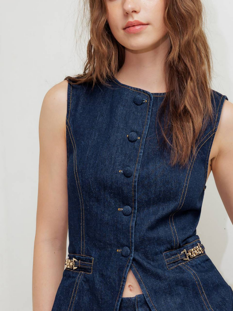 Chain Detail Denim Corset Top