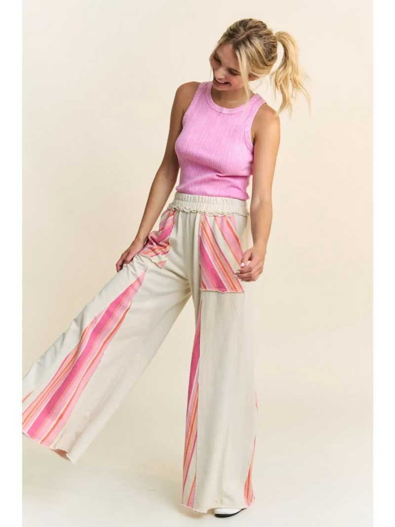 Mineral Wash Striped Detail Flare Pants