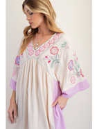 Gauzy 3/4 Sleeve Embroidered Dress