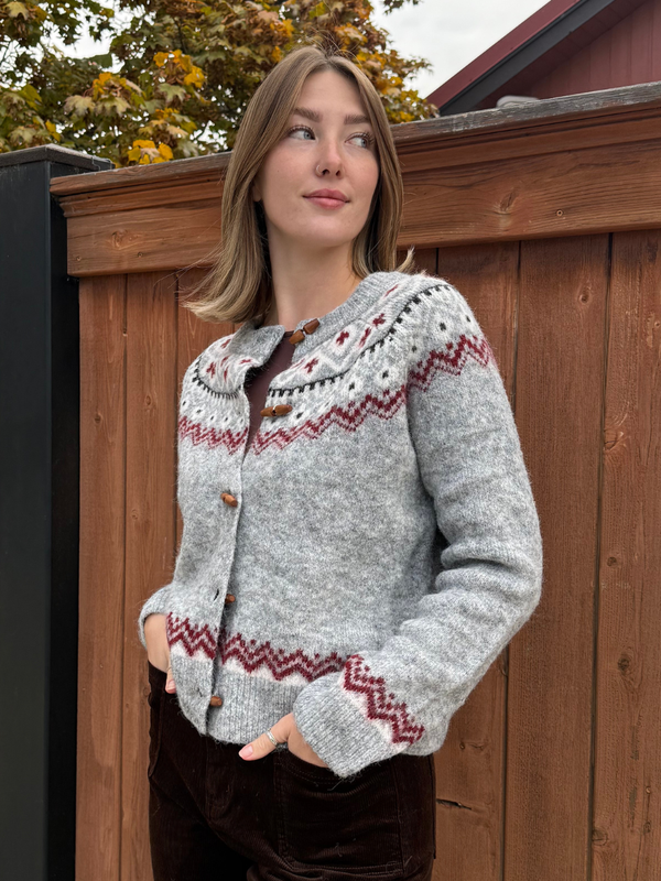 Fair Isle Scarlet Grey Cardigan